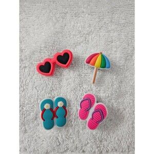 4‑Pack Summer Beach Croc Shoe Charms Sunglasses Umbrella Flip Flops Set